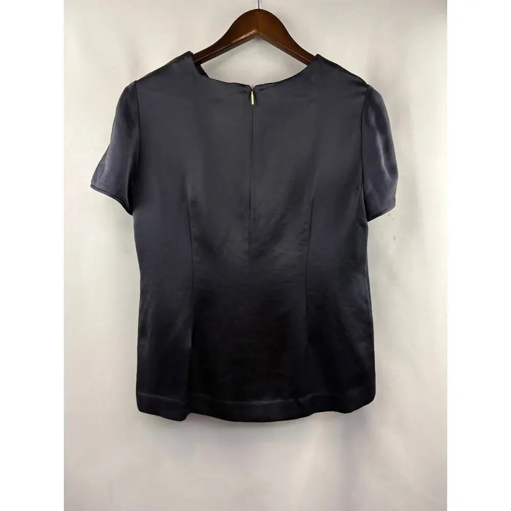 Women’s Tory Burch Size 10 Black Satin Patterned Blouse